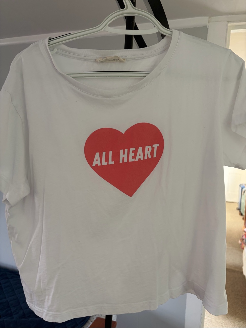 Womens White Tee with Red Heart Graphic - All Heart